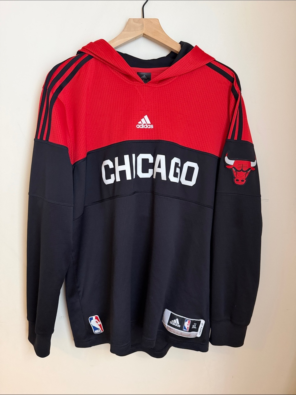 adidas Black and Red Chicago Bulls Pullover Hoodie